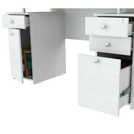 Inval Computer Desk 50.79 in. W Washed Oak Rectangular 4 -Drawer with File Storage ES-3203